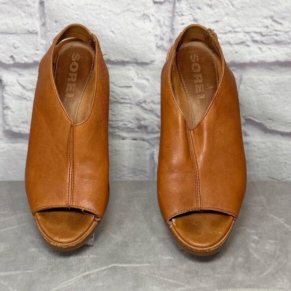 Sorel After Hours Tan Leather Slingback Wedges - Picture 3 of 6